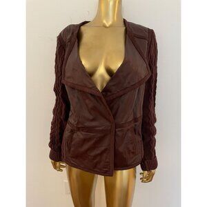 Anthropologie Elevenses Womens Jacket Grunge Knit & Faux Leather Small Gothcore